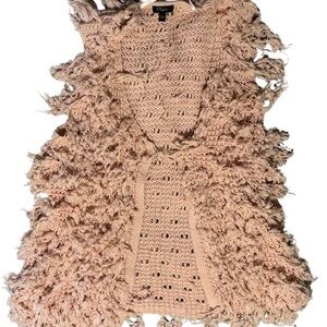 Cupio Open-Knit Fringe Cardigan in Blush